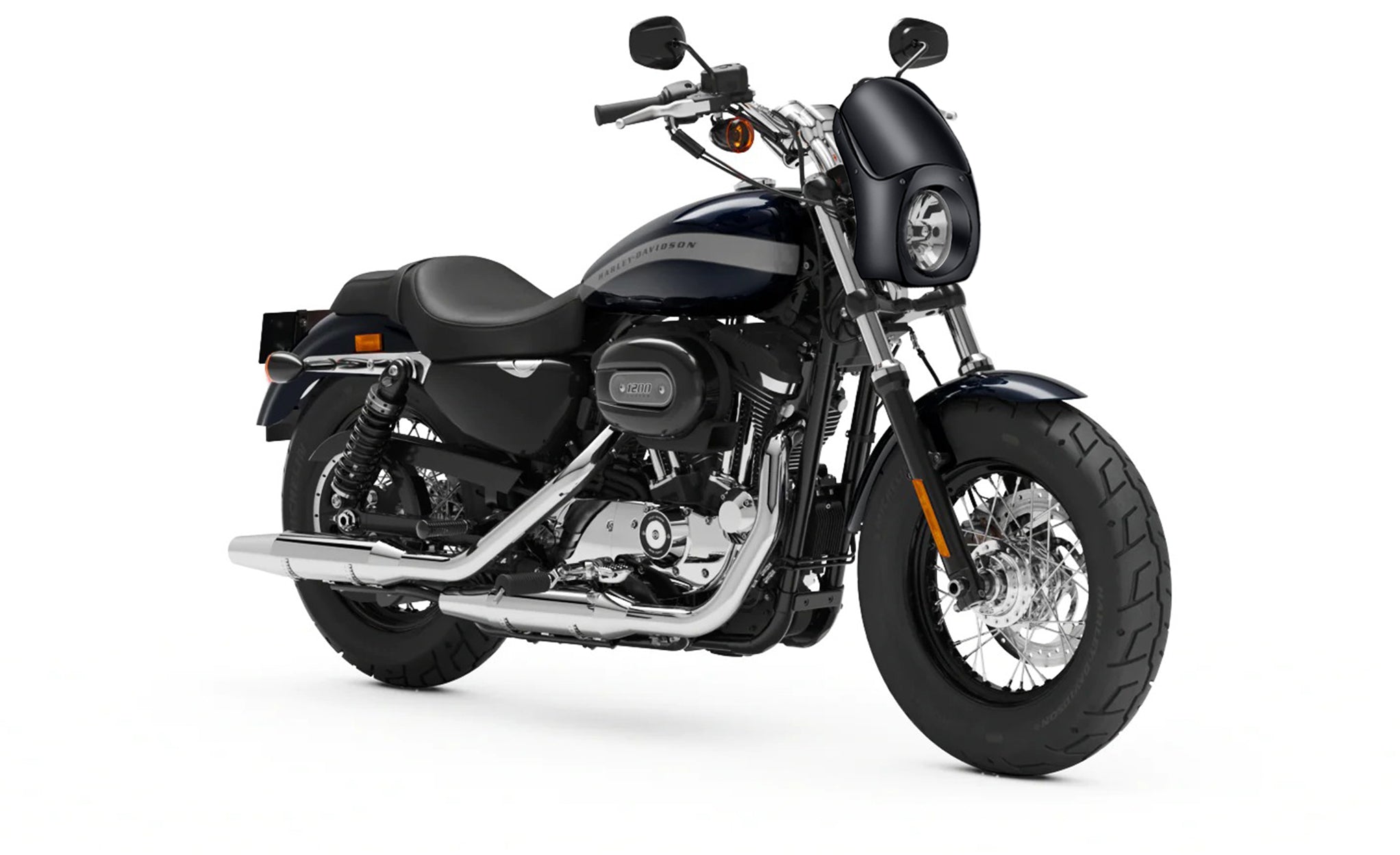 Viking Bronco Motorcycle Fairing For Harley Sportster 1200 Custom XL1200C Gloss Black Fairing on Bike View @expand