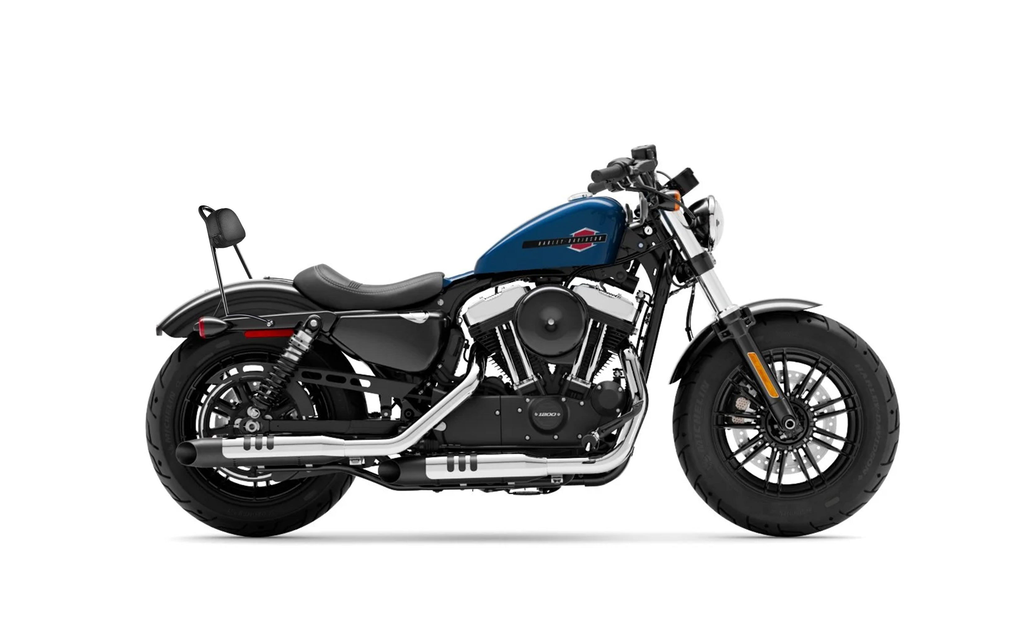 Viking Iron Born 13" Sissy Bar with Backrest Pad for Harley Sportster Forty Eight XL1200X/XS Gloss Black Bag on Bike View @expand